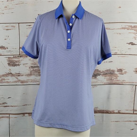 FootJoy Women's Performance Polo Blue Striped Size Medium - Picture 1 of 7